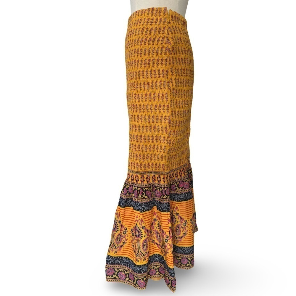 J.Crew Smocked Midi Skirt Yellow Floral Boho Flounce Hem Size 4 NWT - Picture 4 of 10